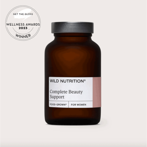 Image shows a bottle of Food-Grown® Complete Beauty Support from Wild Nutrition.