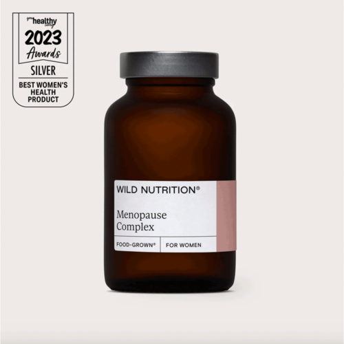 Image shows a bottle of Food-Grown® Menopause Complex from Wild Nutrition.